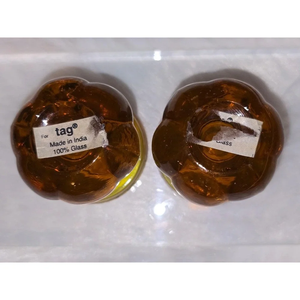 Vintage‎ Amber Glass Pumpkin-Form Taper Candle Holders - Set of 2
